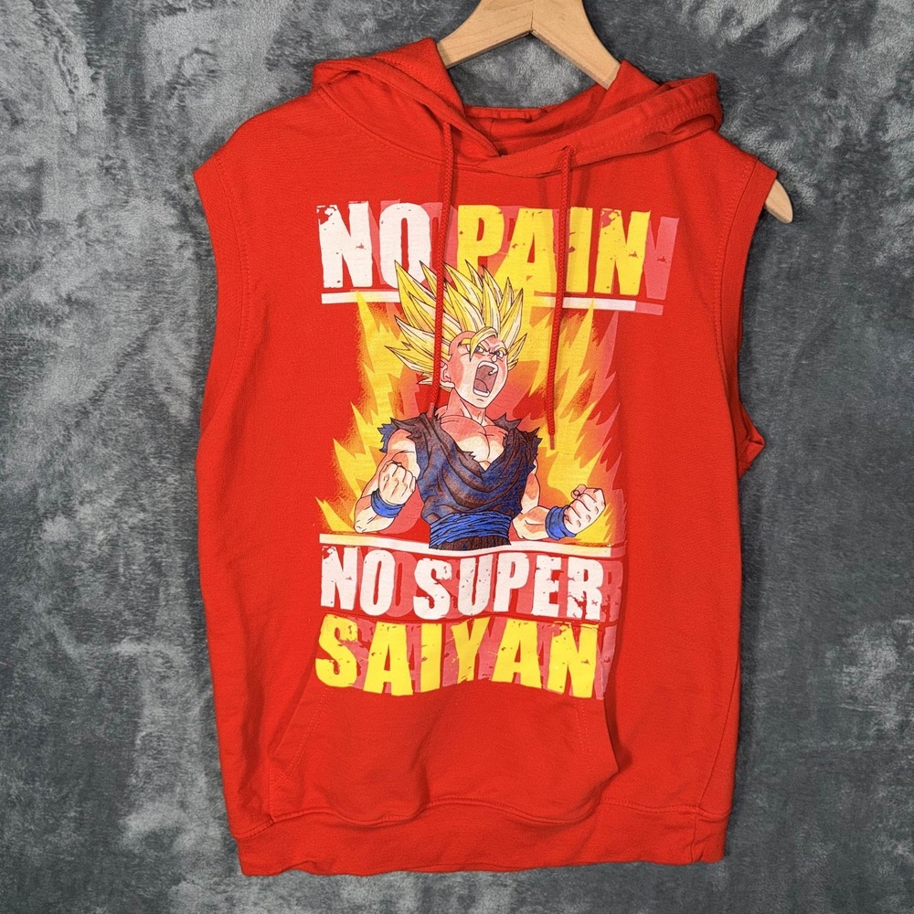 THREE LAYER Mens Sleeveless Hoodie M Red Dragon Ball Z Goku Super Saiyan Graphic